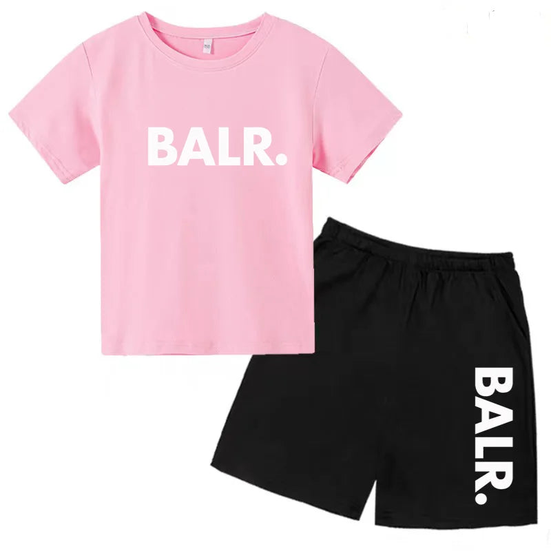 Kids T-shirt Summer Sunshine Brand Monogram Print Short Sleeve+Shorts 2P Boys Girls Toddler 3-12years Leisure Sports Jogging Set