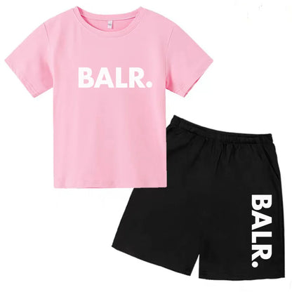 Kids T-shirt Summer Sunshine Brand Monogram Print Short Sleeve+Shorts 2P Boys Girls Toddler 3-12years Leisure Sports Jogging Set