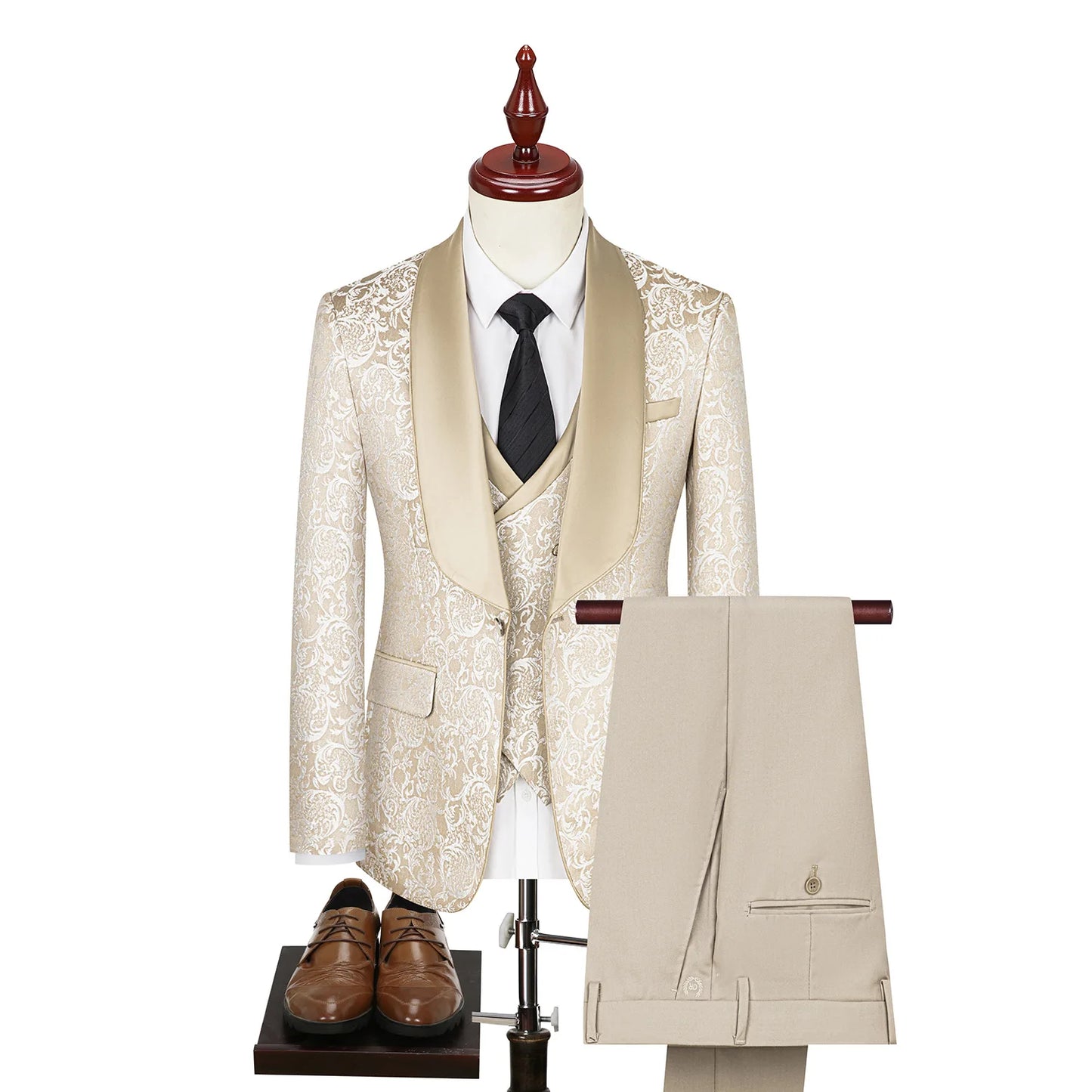 2025 New Large-Sized Jacquard Men's Suit for Wedding Dress, Groom's Suit Set, Host's Performance Costume