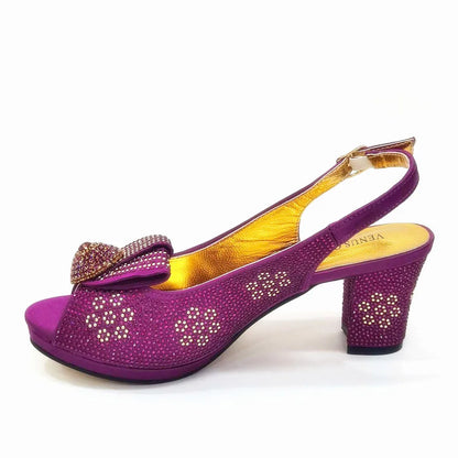 Italian Shoes And Bag Sets For Evening Party With Stones Italian Satin cloth  Rhinestone bow Handbags Match Bags
