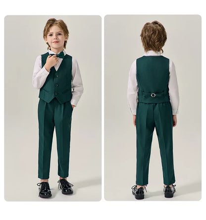 Prince Kids Green Jakcet Vest Pants Bowtie Piano Party Dress Boys Wedding Ceremony Photograph Suit Children Performance Costume