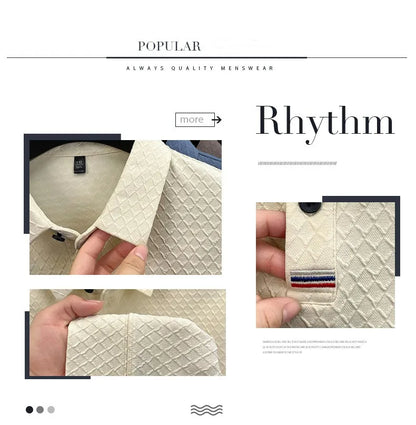 High quality fashion long sleeve polo shirt men's autumn new brand striped jacquard design Korean casual luxury lapel T-shirt