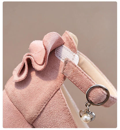 Little Girls Leather Shoes High Heel Baby Girls Party Shoes Bowknot Kid High Heel Shoes for 2023 Spring Princess Pink Shoes PU