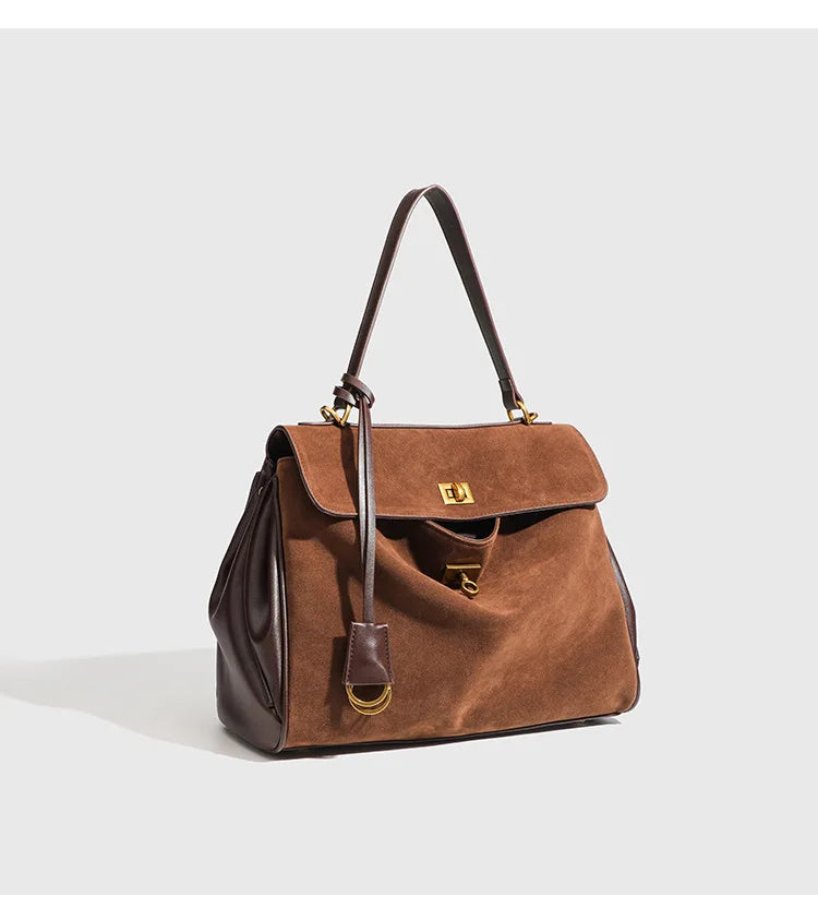 New Split Cow Leather Women's Faux Suede Bag Autumn Winter Underarm Bag for Lady Shoulder Crossbody Bag