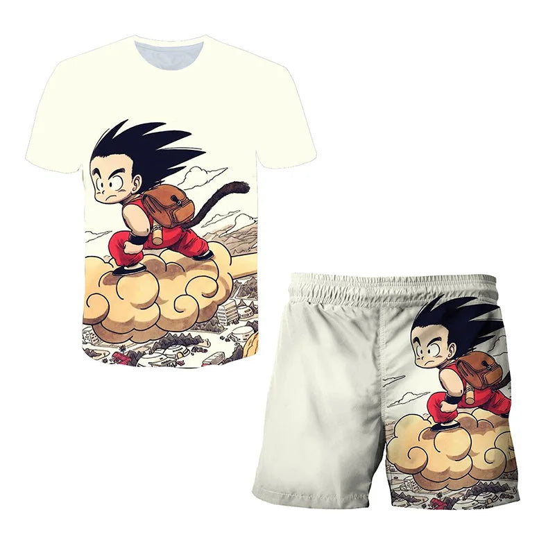 New Japan Cartoon Dragon Ball Z T-shirt Children's Top T-shirt+Shorts Two piece Set Summer Boys T-shirt+Shorts Beach Pants