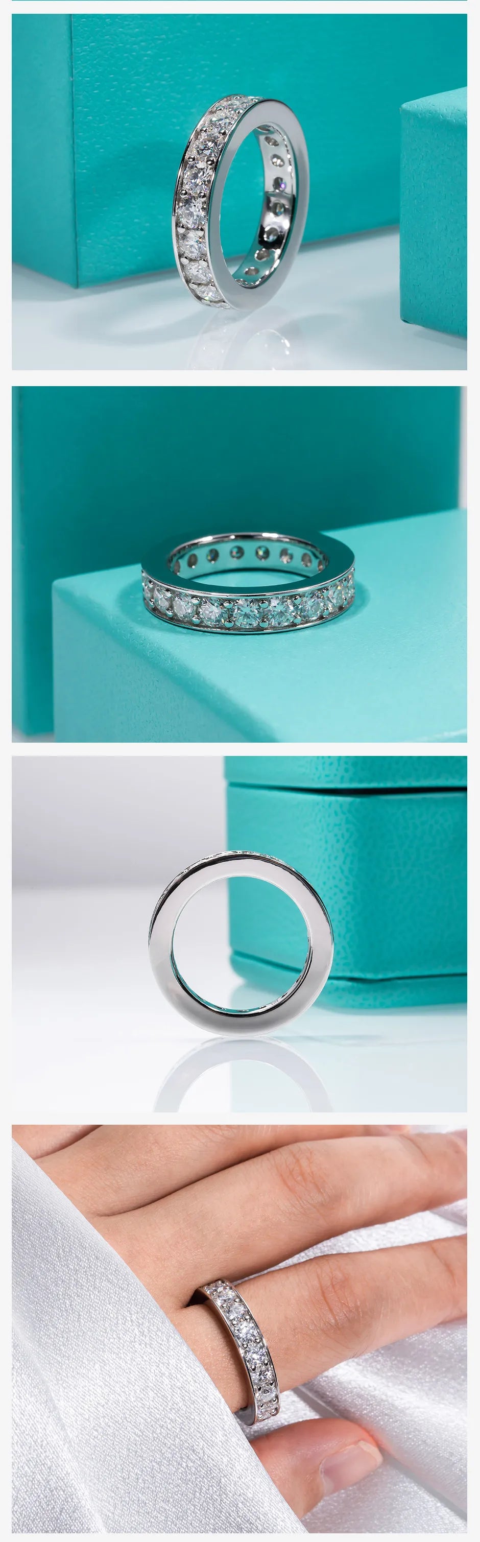 3.5mm  D Color Moissanite Wedding Band Women Ring Gold Plated Silver Eternity Rings For women