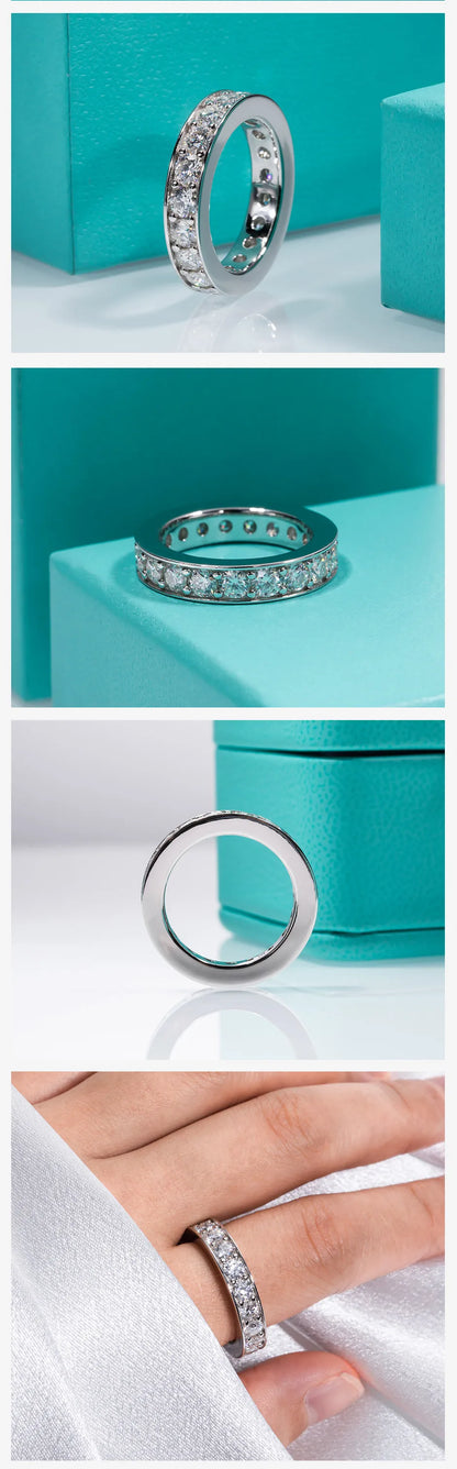 3.5mm  D Color Moissanite Wedding Band Women Ring Gold Plated Silver Eternity Rings For women