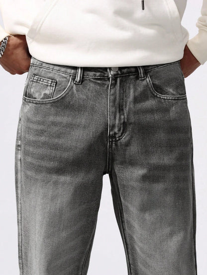 Men's Straight-leg Skinny Grey Jeans American street style is a minimalist design that is suitable for everyday wear