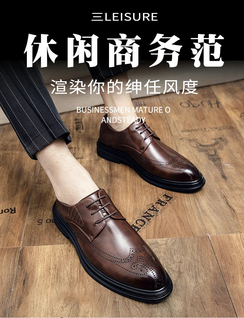 High Quality Mens Shoes 2026 New British Style High-End Leather Shoes Formal Business Wedding Groom Derby Shoes Hot Selling Shoe