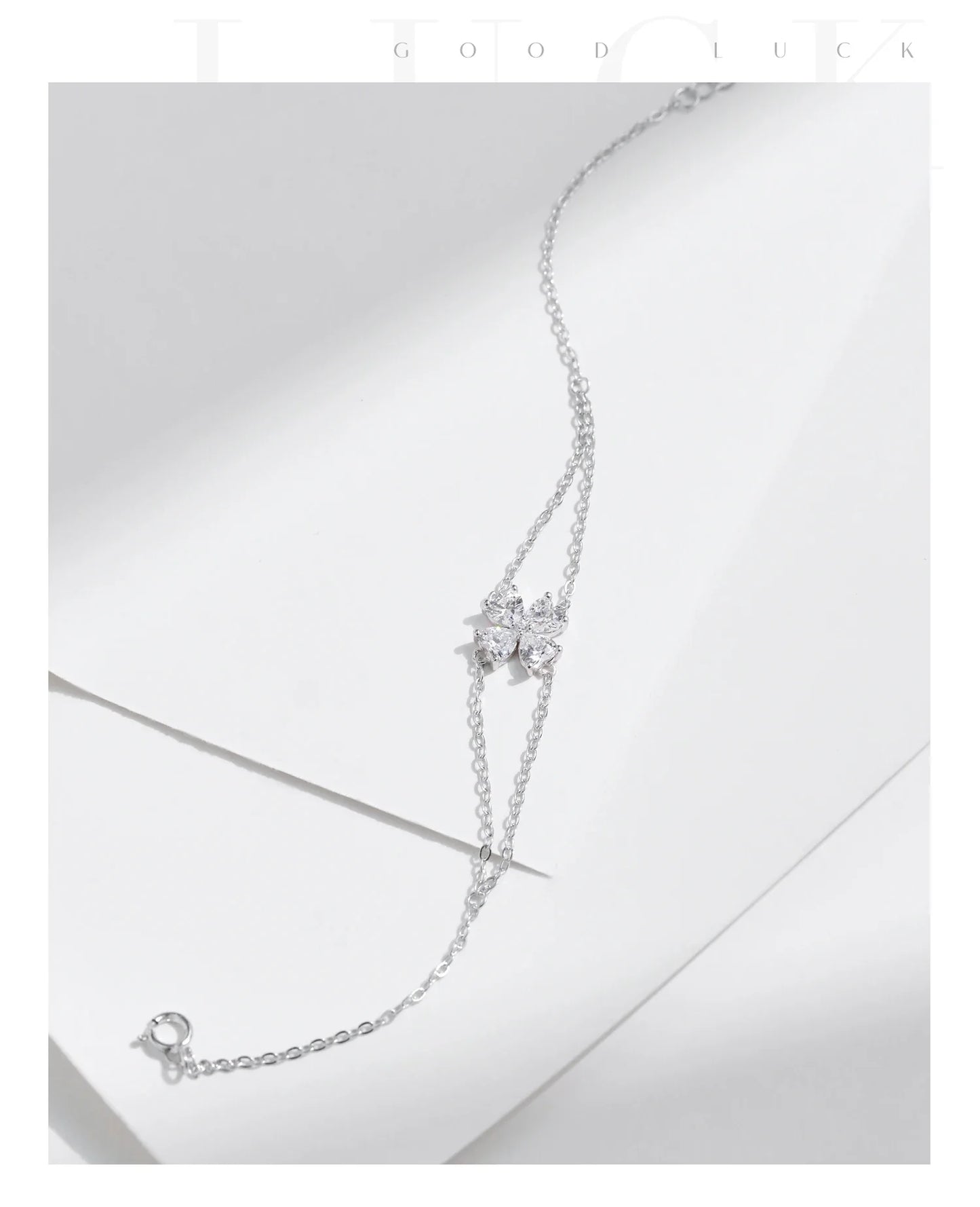925 Sterling Silver Double Layer Flowers Hearts CZ Romantic Bracelet Luxury Adjustable Chain Link for Women Jewelry