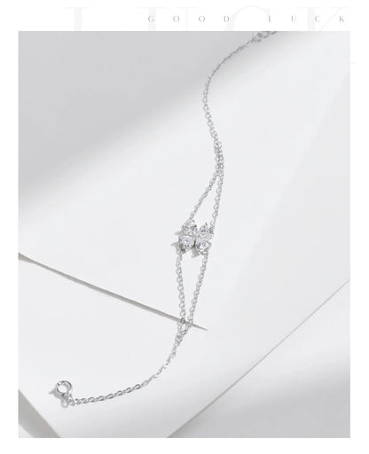 925 Sterling Silver Double Layer Flowers Hearts CZ Romantic Bracelet Luxury Adjustable Chain Link for Women Jewelry