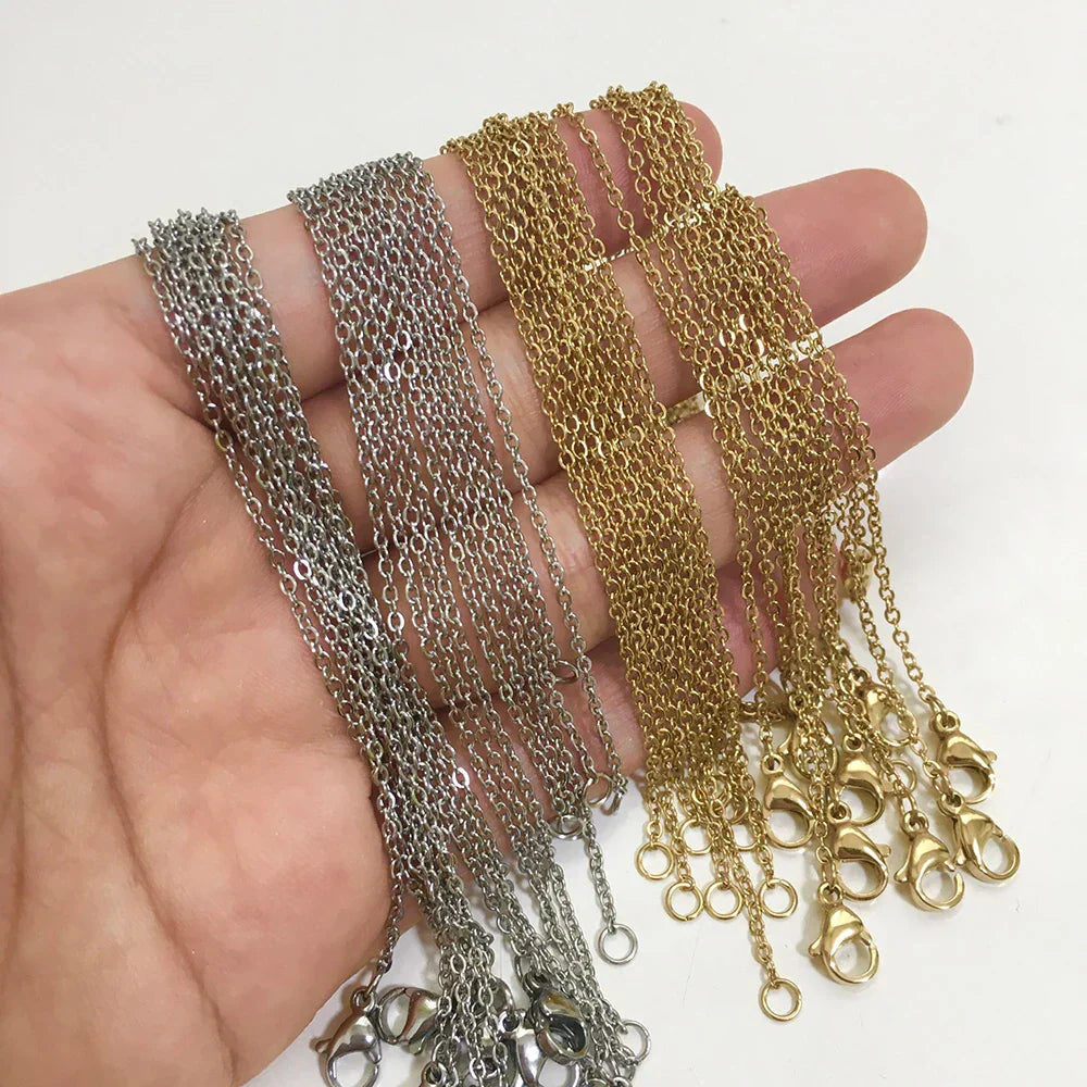 10Pcs/Lot Stainless Steel Chains 2mm/1mm O Shape Rolo Link Cuban Long Necklace For Women Pendant DIY Jewelry Wholesale
