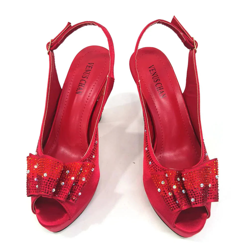 Shoes Matching Bag With Applique Mature African Ladies Super High Heels Sandals for Party Fashionable Italian Women