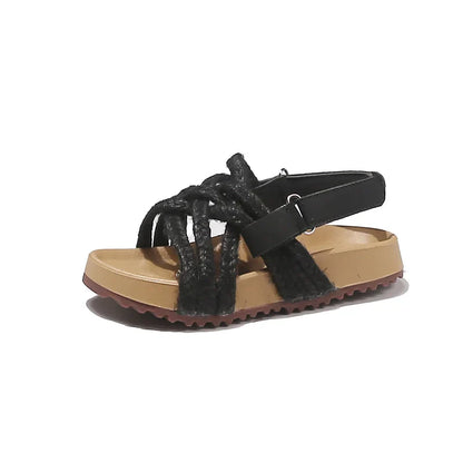 Children's Boho Braided Sandals Summer New Boys Girls Casual Shoes for Outdoor Daily Wear Open-toe Kids Platform Beach Sandals