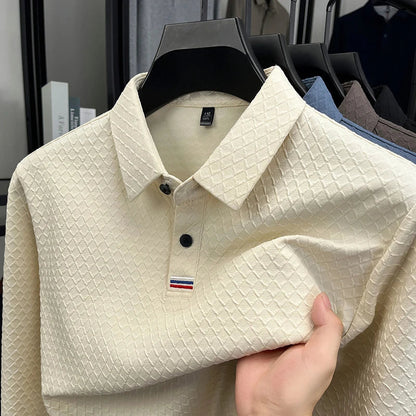 High quality fashion long sleeve polo shirt men's autumn new brand striped jacquard design Korean casual luxury lapel T-shirt