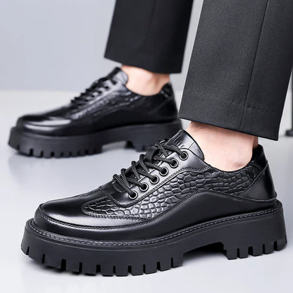 Retro Brown Men's Banquet Leather Shoes Thick Soled Wear-resistant Work Shoes2025 Classic Brand Men's Business Dress Shoes