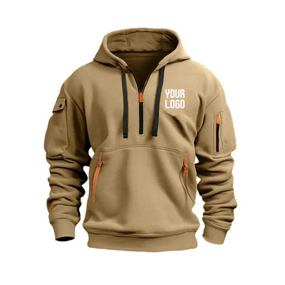 2025 new men's and women's multi pocket ribbon zipper wool hooded casual shirt loose pullover fashionable sports shirt top