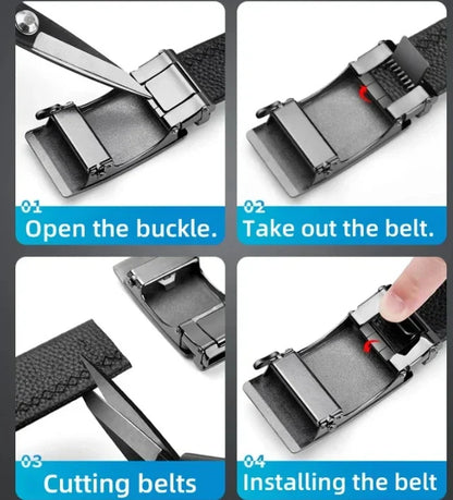 Belt for Men High Quality Genuine Leather Belts, Alloy Automatic Buckle Belt for Jeans, Adjustable No Hole Waist Straps for Men