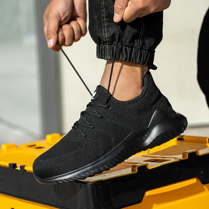 Men‘s Safety Shoes with Steel Toe Puncture Proof Anti-smash Work Sneakers Lightweight Breathable Black Sneakers for Construction