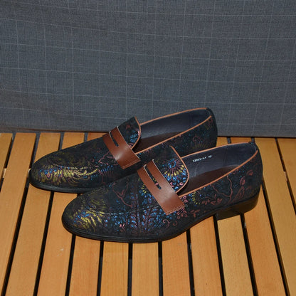 European Classic Men's Wedding Dress Shoes Soft Suede Leather with Flower Pattern Penny Loafers Banquet Party Formal Shoes Man