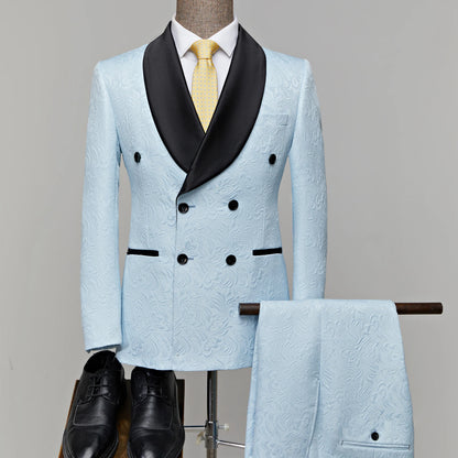 Men's 2 Piece Slim Fit Floral Tuxedo Suit Paisley Peak Lapel One Button Single Breasted Suit Jacket Pants Set