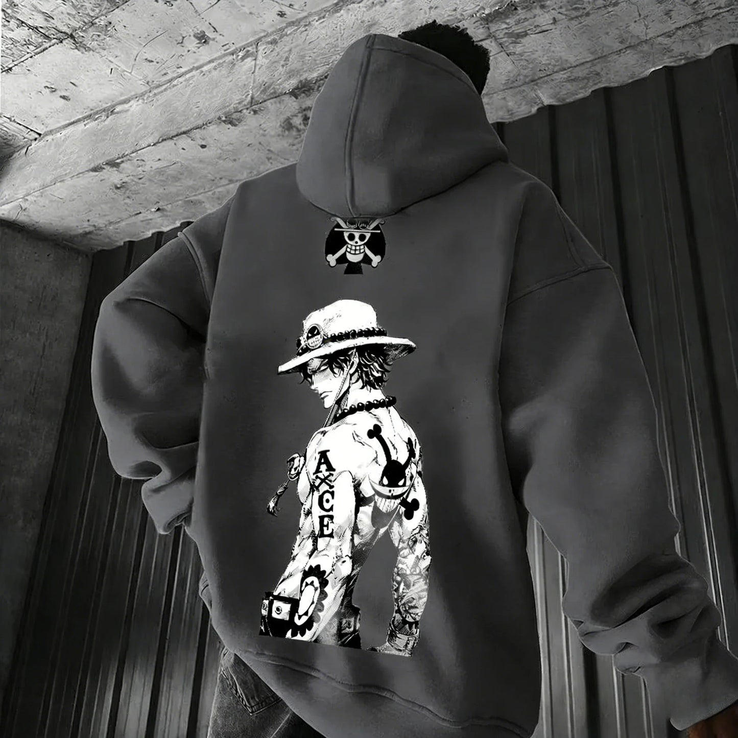 Anime Ace Hand Drawn Printed Hoodie Spring/Autumn New Harajuku Men's and Women's Loose Casual Parent Child Sweater Top