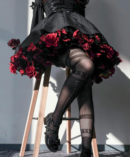 Flowers Crinoline Sweet Fairy Lolita 2024 Spring and Summer Bubble Skirt Gorgeous French Elegant Girl Women's Organza Midi Skirt