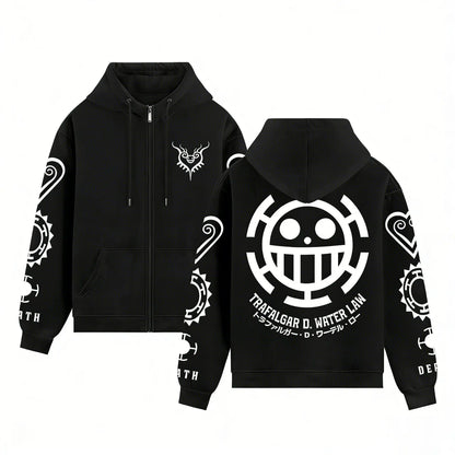 One Piece Trafalgar Law Anime Hoodie Men Women 2026 Spring Autumn Zip Up Streetwear Cosplay Casual Pullover Graphic Print Jacket