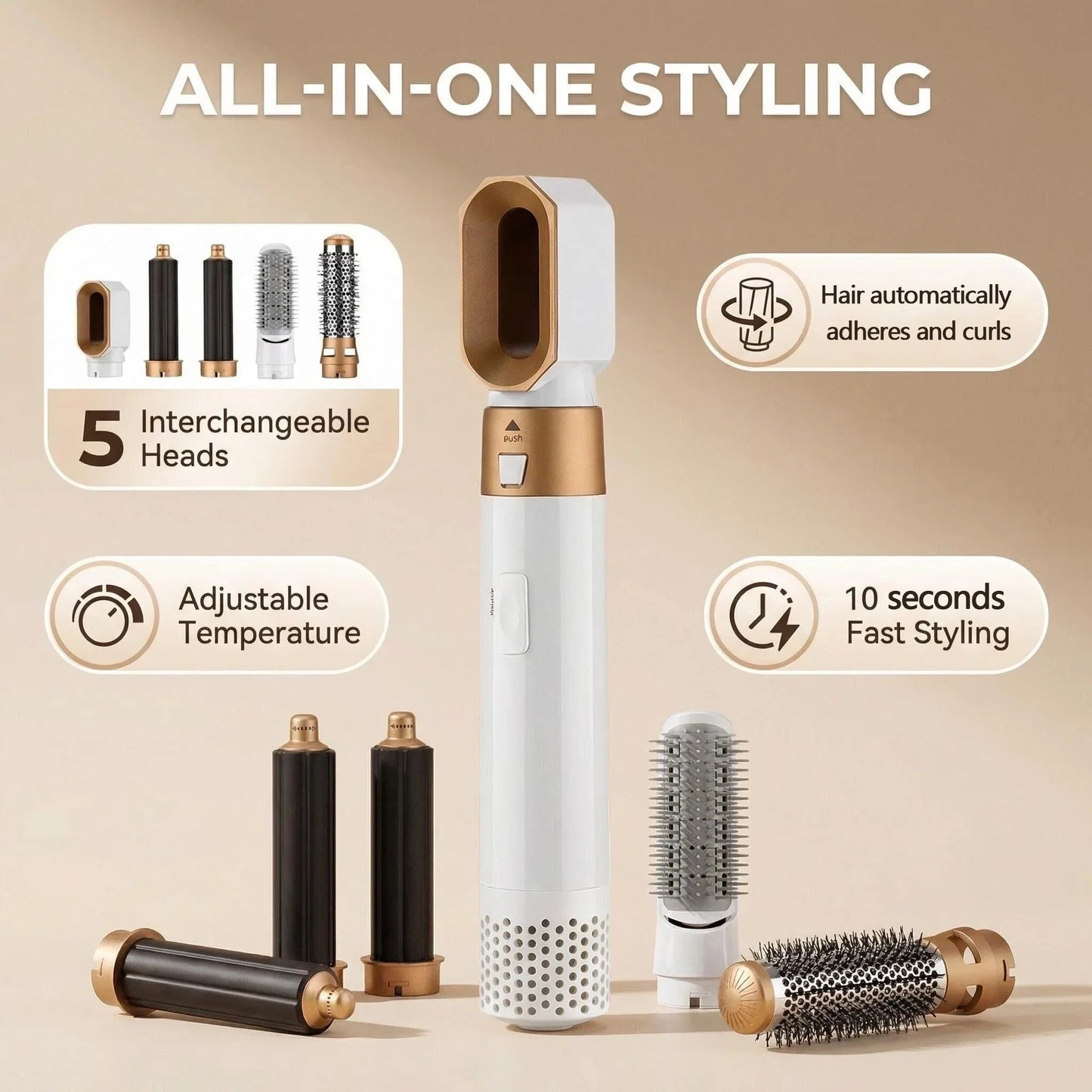5-in-1 Hair Styling Kit Multi-Function Curling Iron Straightener Hot Air Brush Quick Styling Hair Care Beauty Tools
