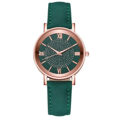 Women Watch Ladies Rhinestone Dial Wristwatch Leather Band Quartz Watches Gifts