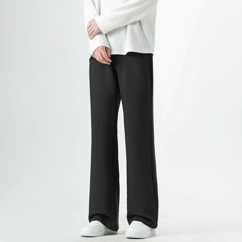 Men's Korean Fashion Small Flared Suit Pants Elastic Waist Drape Loose Straight Solid Color Business Office Casual Male Trousers