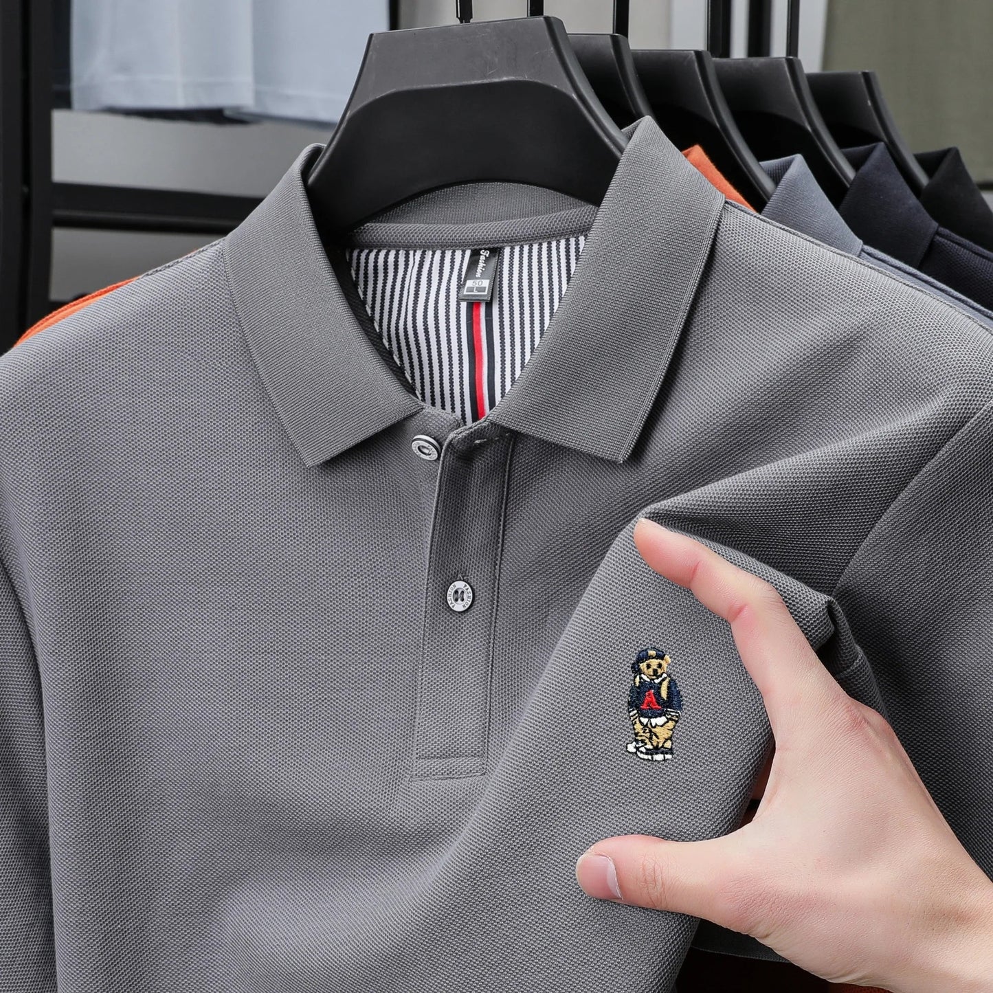 100% cotton high-quality short sleeve men's polo shirt fashion brand cute bear embroidery top Korean casual breathable T-shirt