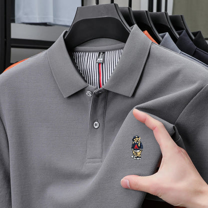 100% cotton high-quality short sleeve men's polo shirt fashion brand cute bear embroidery top Korean casual breathable T-shirt