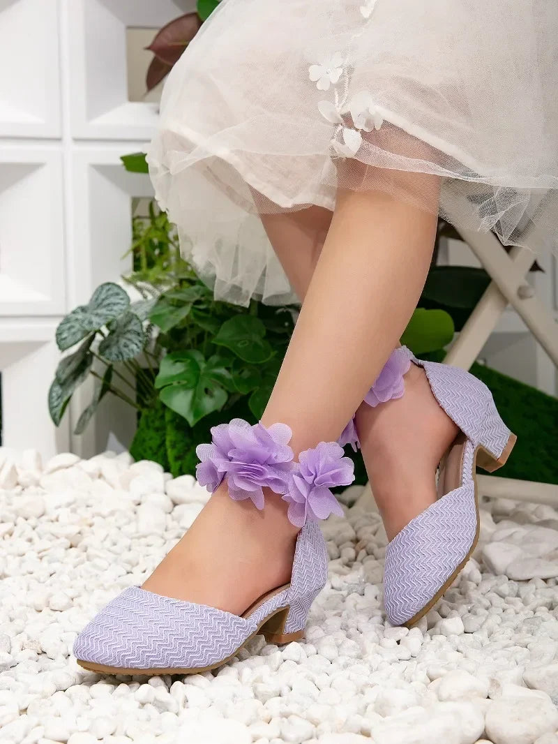 2025 New Girl Sandals Sweet Elegant Kids Fashion Princess Catwalk High-heels Shoes Causal Chic Flower Kids Wedding Party Sandals