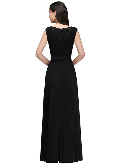 Elegant Long Burgundy Women Evening Dresses Sexy Illusion O Neck Lace Sleeveless A-Line Chiffon Formal Party Prom Gowns Vestidos