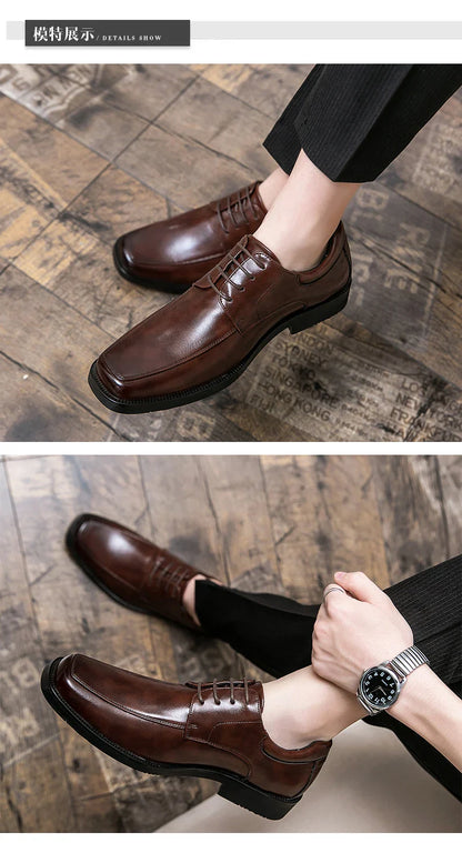 Men's Dress Shoes Classic Formal Leather Shoes For Men Square Toe Social Casual Business Shoes Man Party Wedding Leather Men