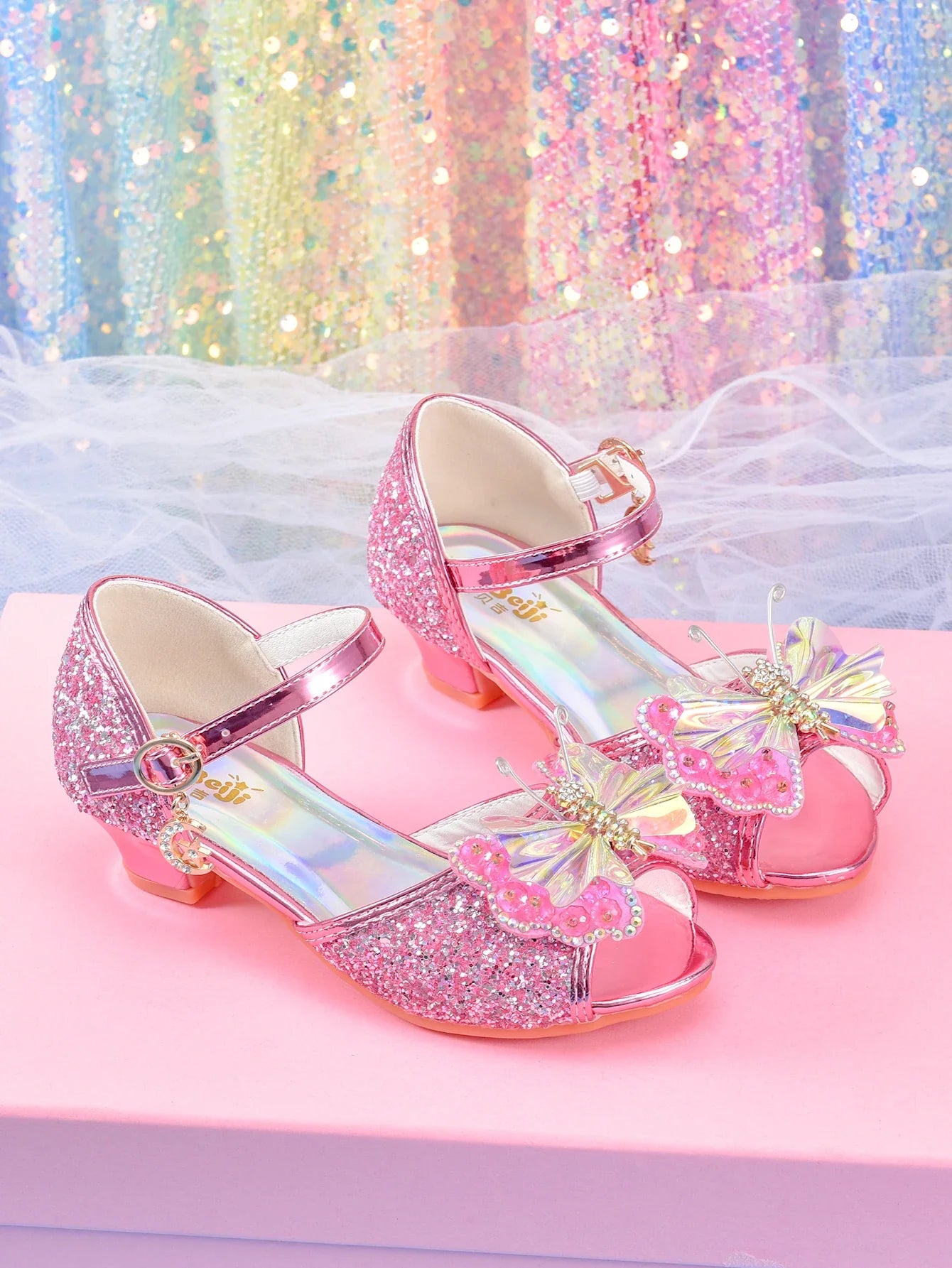 Women's girls' fashionable crystal bow high heels, student princess shoes