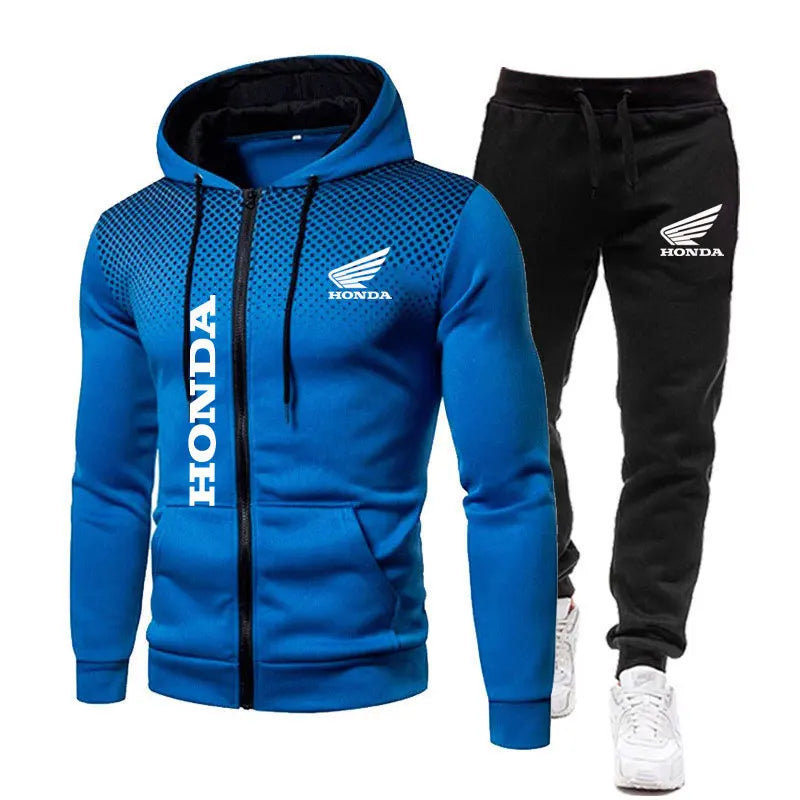 Spring Men's sets Honda logo print fashionable casual outdoor zippered hoodie sweatshirt sport pants for motorcycle enthusiasts