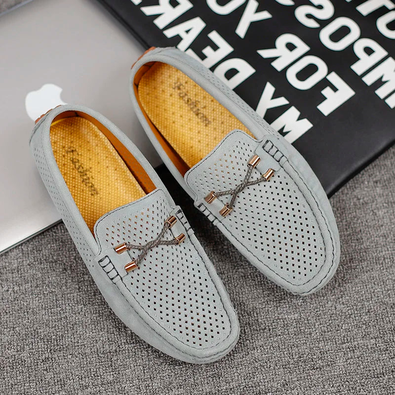 Mens Casual Shoes Genuine Leather Man Loafers Slip on Flats Lightweight Mens Driving Shoes Lazy Shoes