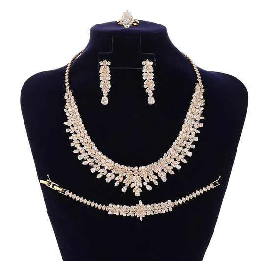 Jewelry Sets Bridal Zirconia For Women Party Luxury Necklace Bracelet Earringa Rings Wedding BN8132 Birthday Gift