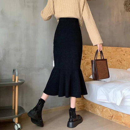 Lucyever Fashion High Waist Midi Skirts for Women 2025 Spring Slim Fit  Hip Mermaid Skirt Woman Korean Ruffles Brown Skirts 2XL