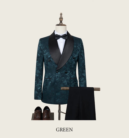Luxury shawl collar 2-piece suit set men's party high-end business casual suit groom's wedding dress Jacquard pattern