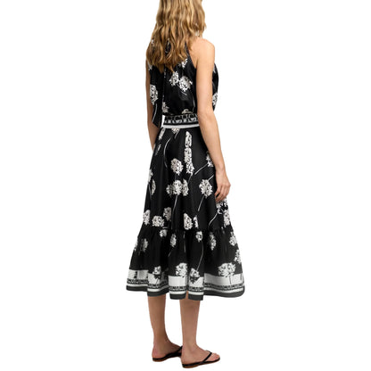 Women Fashion Sleeveless Tank Dress Summer Elegant Sundress Femmel Slim Waist Lace-Up Vintage Midi Dress