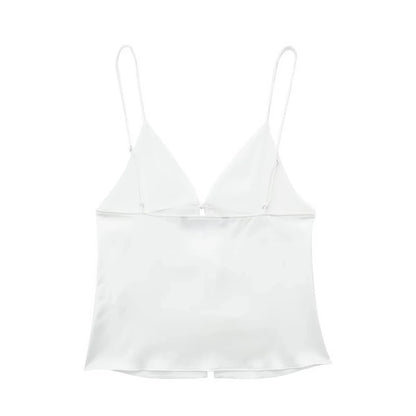 Women Front Bow Tie Top Elegant V Neck Solid Camis Sleeveless Backless Sexy Lady Straps Tanks Y2k Female Slim Crop Tops