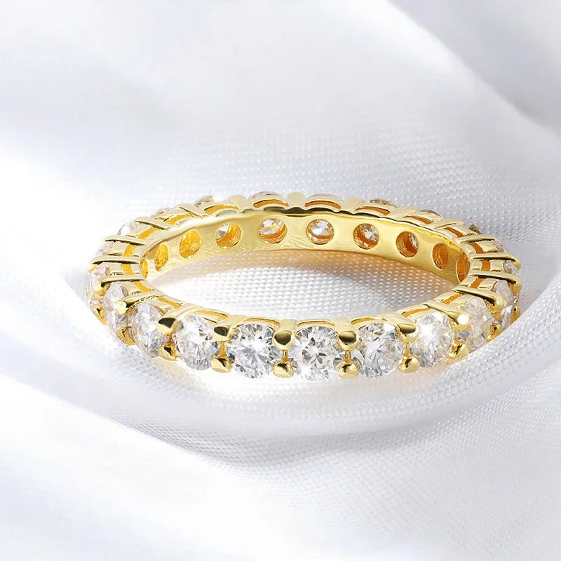 18k Gold Plated 3/3.5mm All Moissanite Diamond Rings for Women Wedding Full Eternity Bands 925 Sterling Silver Jewelry