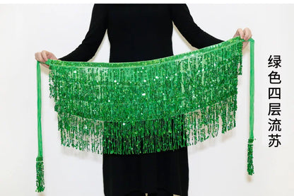 Sexy Sequins Tassel Dancewear Mini Skirt Women Clothes Jupe Femme Belly Dance Skirts Ladies Faldas Performance Stage Bottom Saia