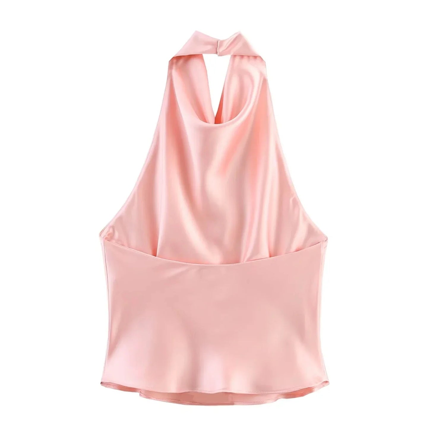 Sexy Chic Butter Yellow Satin Tops Women Halter Backless Beach Holiday Party Top Fashion 2025 New Year Evening Satin Top