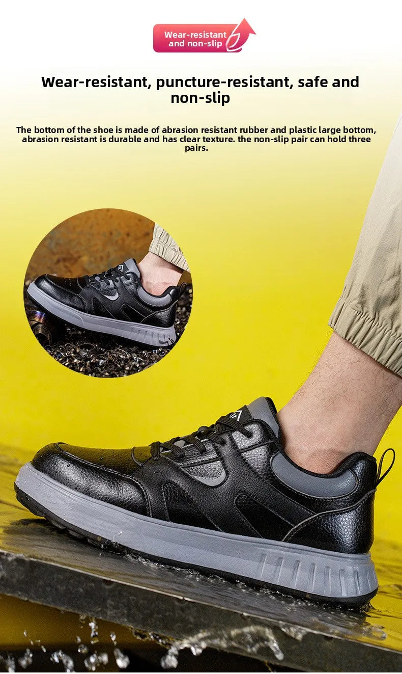 Men's Lightweight Casual Labor Protection Shoes Steel Toe Caps Anti Smashing Anti Piercing Wear-Resistant Work Footwear