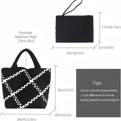 Woven Bag for Women, Neoprene Tote Bag Summer Beach Handbag Purse Retro Handmade Travel Shoulder Bag Set Neoprene Weave Tote Bag