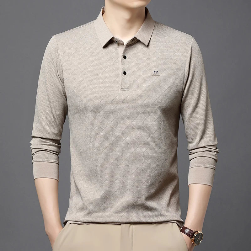 Collar Long Sleeved Polo Shirt for Men in Spring and Autumn 2025 New Business and Leisure Versatile T-shirt